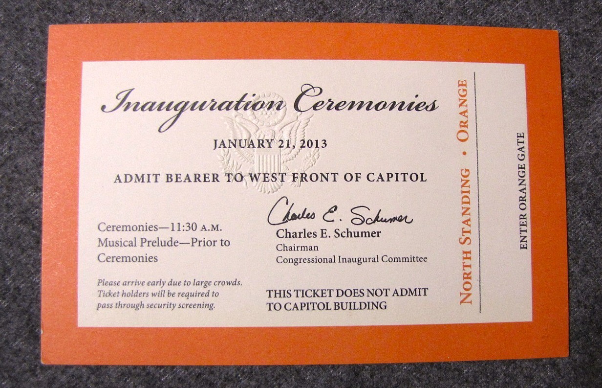 2013 Barack Obama Presidential Inauguration Ceremonies Orange Ticket Pass