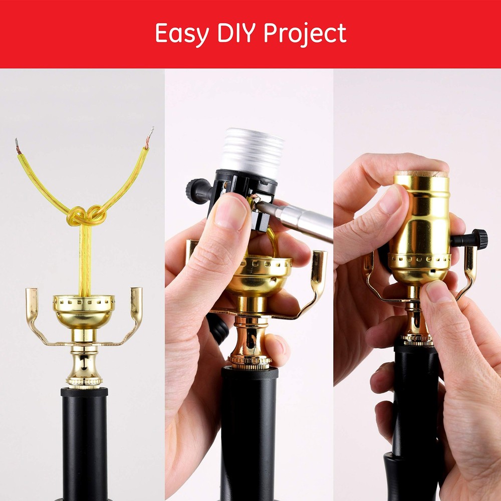 Power Gear 3-Way Lamp Socket, Medium Base, Turn for 2 Pack, Gold