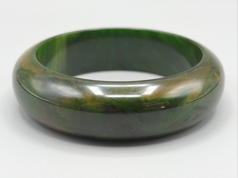 Vintage Green Marbled Bakelite Bangle Bracelet Tested