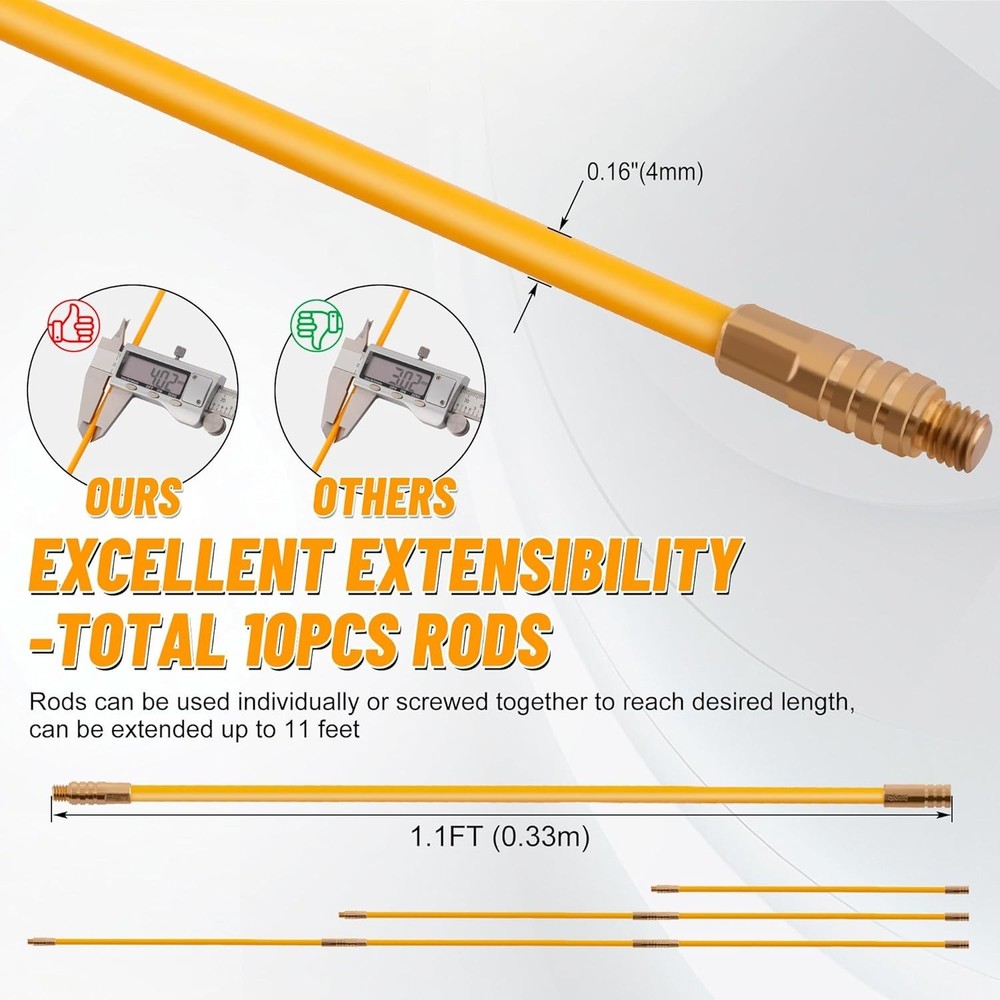 Professional Wire Pulling Fish Tape Set with Multiple Attachments