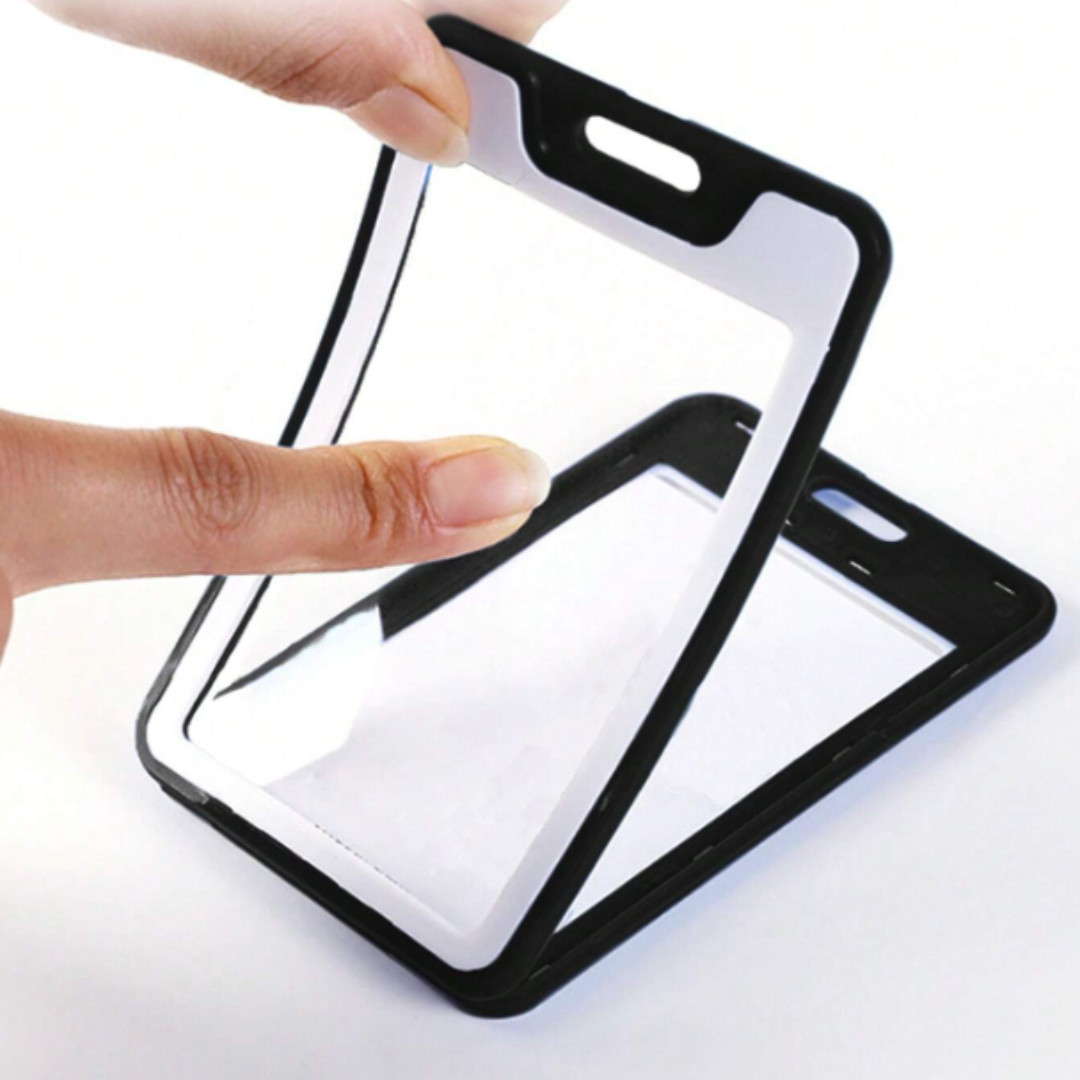 ID Badge Holder with Double-Sided Windows Hard Plastic Vertical ID Card Holder