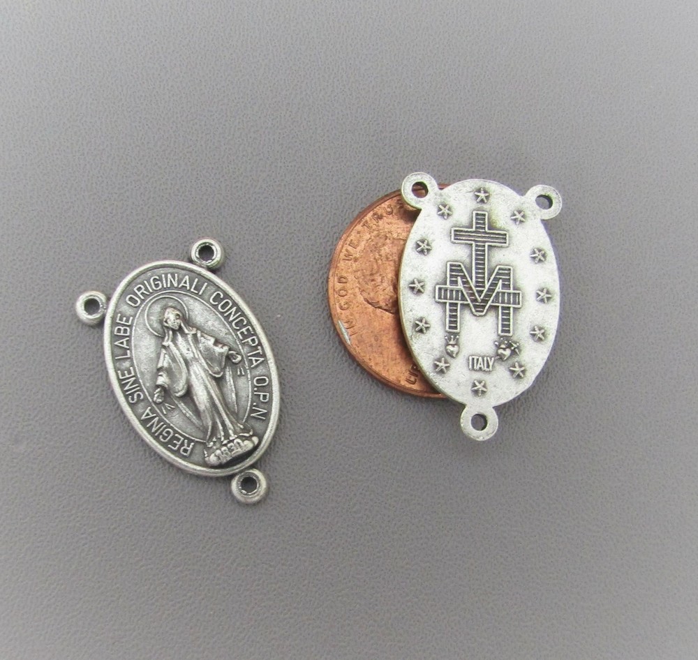 3 pc Large MIRACULOUS OVAL Rosary Center Italy Centerpiece T105 finish SILVER