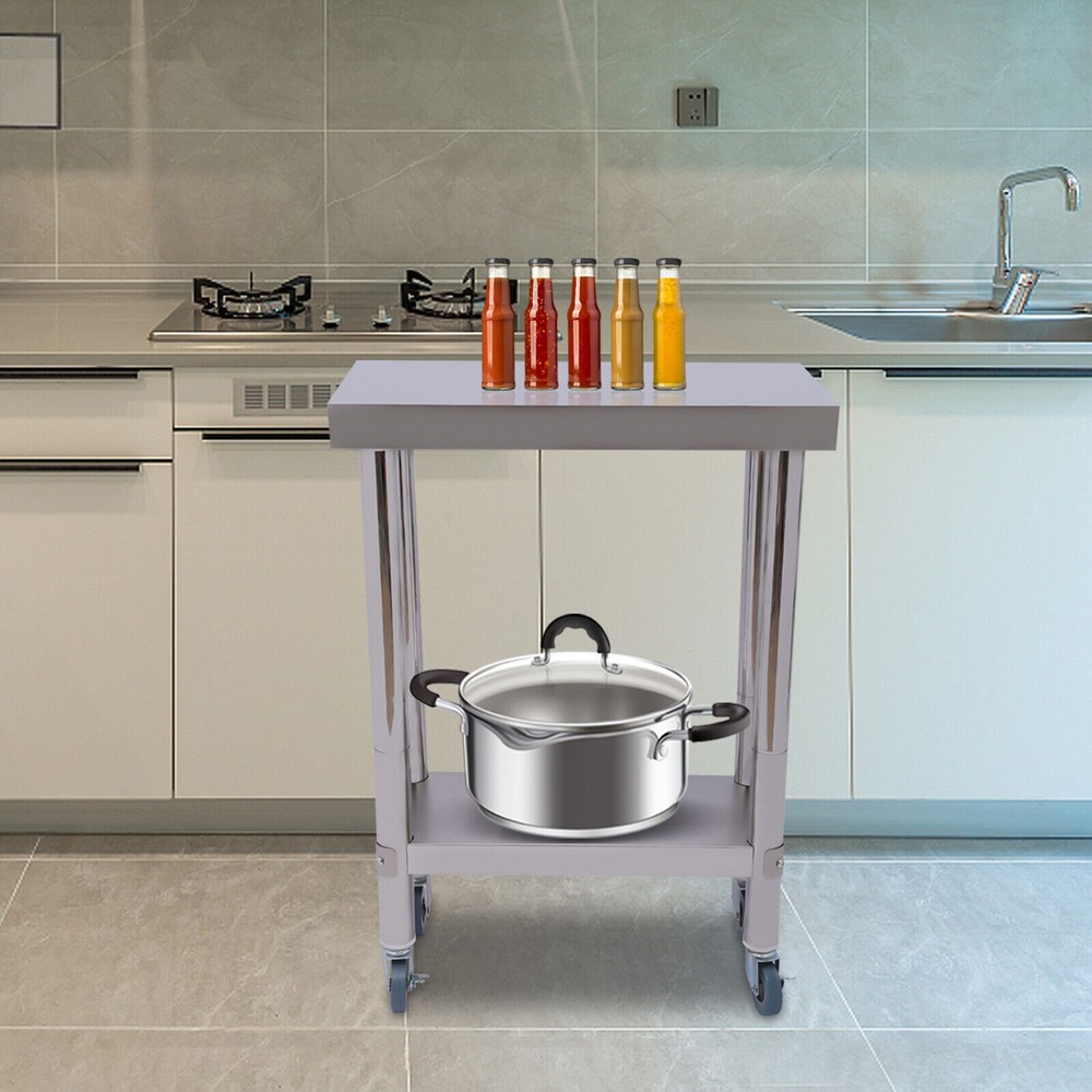 Commercial Stainless Steel Work Table w/ Undershelf+Wheels Shelf Prep Table