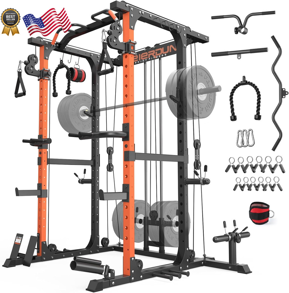 FLA01 Power Cage Multi Function Squat Rack with Cable Crossover System 2000Lbs C