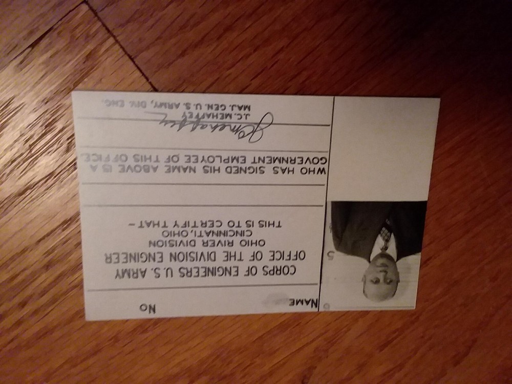 Old WWII US Army Corp Officer Photo ID Card Ohio Under JC MEHAFFEY Major General