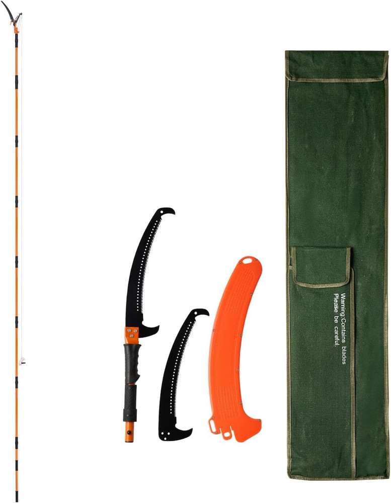 Manual Pole Saw, 4.46-26.4 Ft Extendable Tree Pruner with Scissors, Sharp 65Mn S