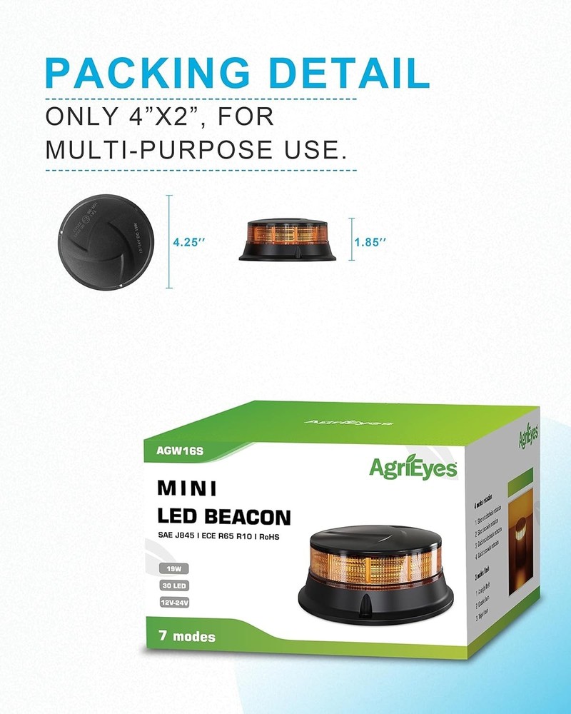 LED Amber Beacon Light 7 Flash Modes, 360° Visibility & Long-Lasting ABS Design