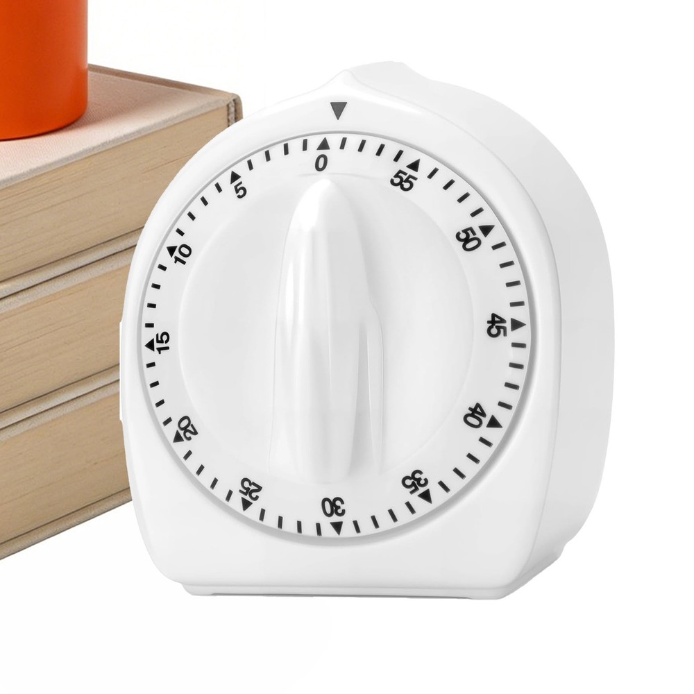 60-Minute Wind-Up Mechanical Timer Loud Alarm Visual Countdown White