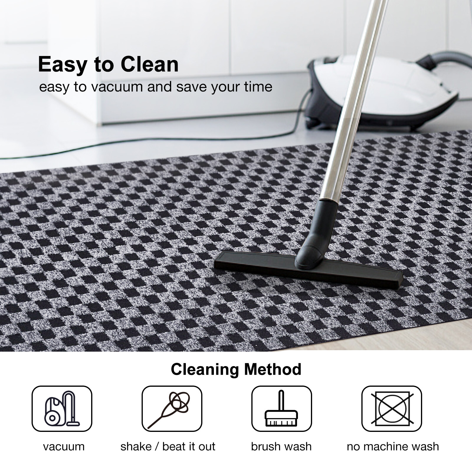 Runner Rug Hallway Non Slip Rubber Back Custom Size as Carpet Doormat Checkered