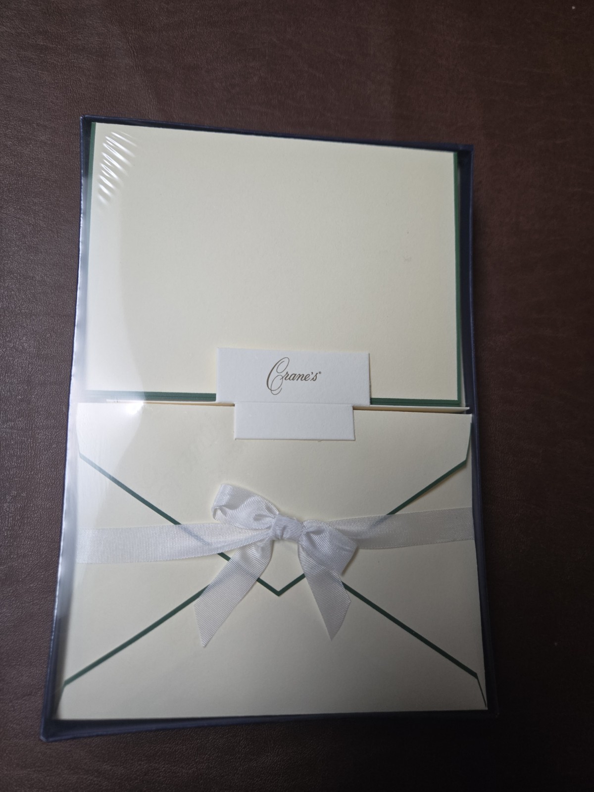 Crane's stationery classic design with a white ribbon bow & cards. Sealed In Box