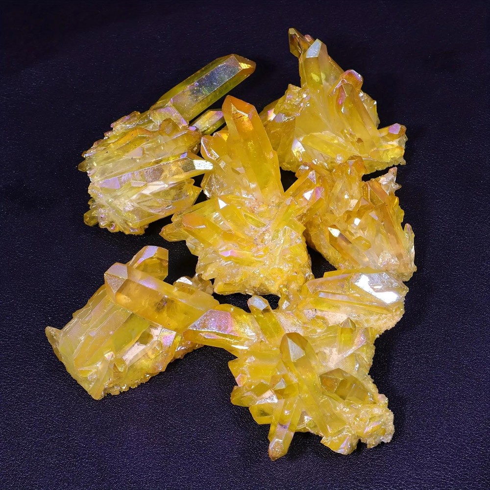 Healing Mineral Specimen Natural Aura Yellow Citrine Crystal Titanium Cluster US