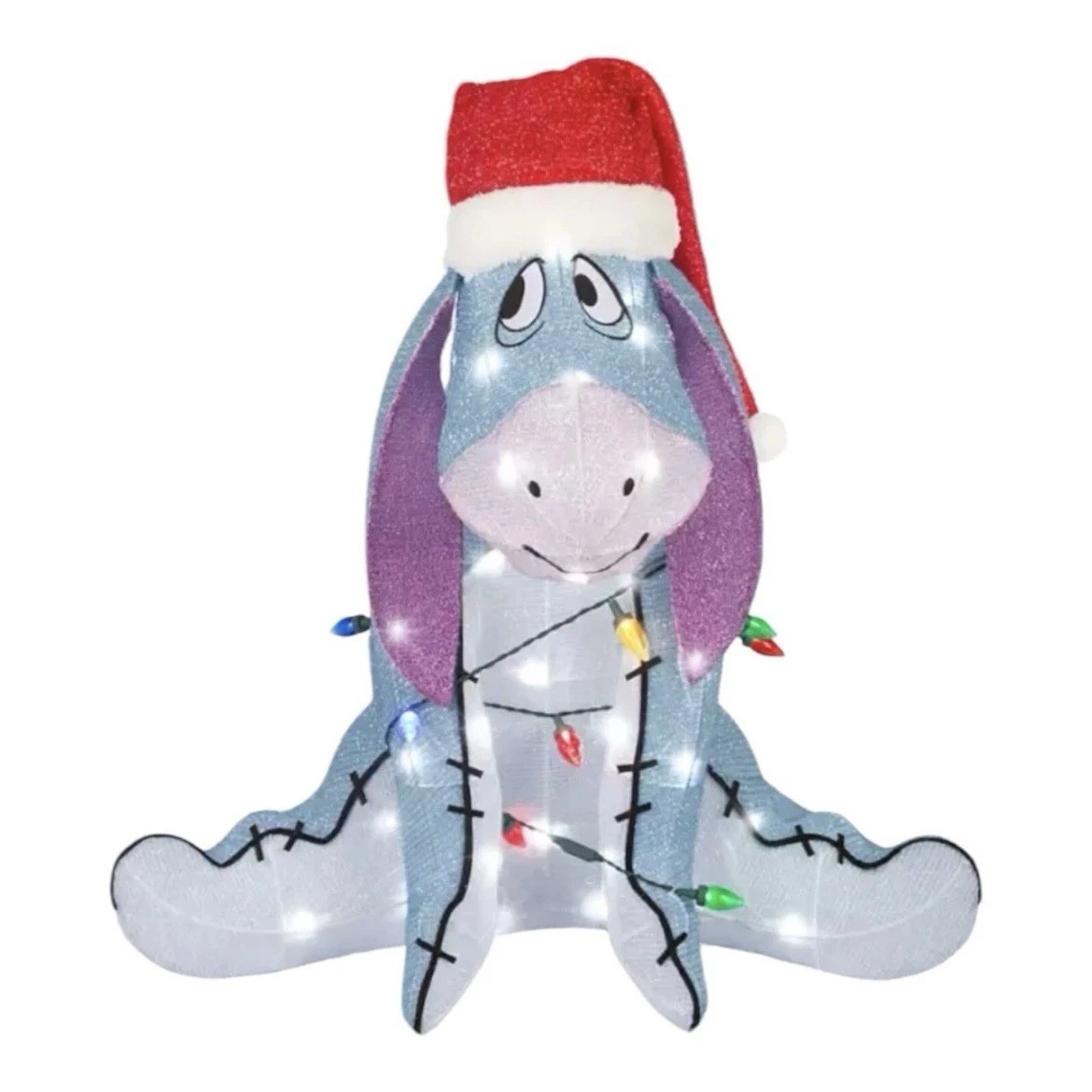 Disney 2.5ft LED Tinsel Eeyore with Santa Hat Christmas Lights Yard Decoration