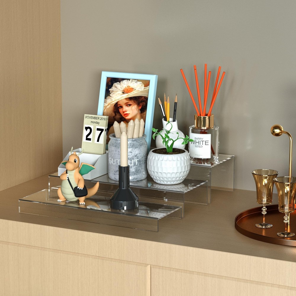 Rectangular Acrylic Display Risers Stands 3pcs, Dessert Table Display Rack, C...