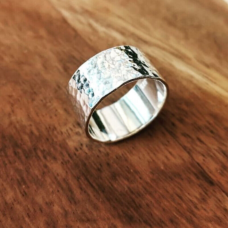 Solid 925 Sterling Silver Band & Hammered Handmade Meditation ring All Size