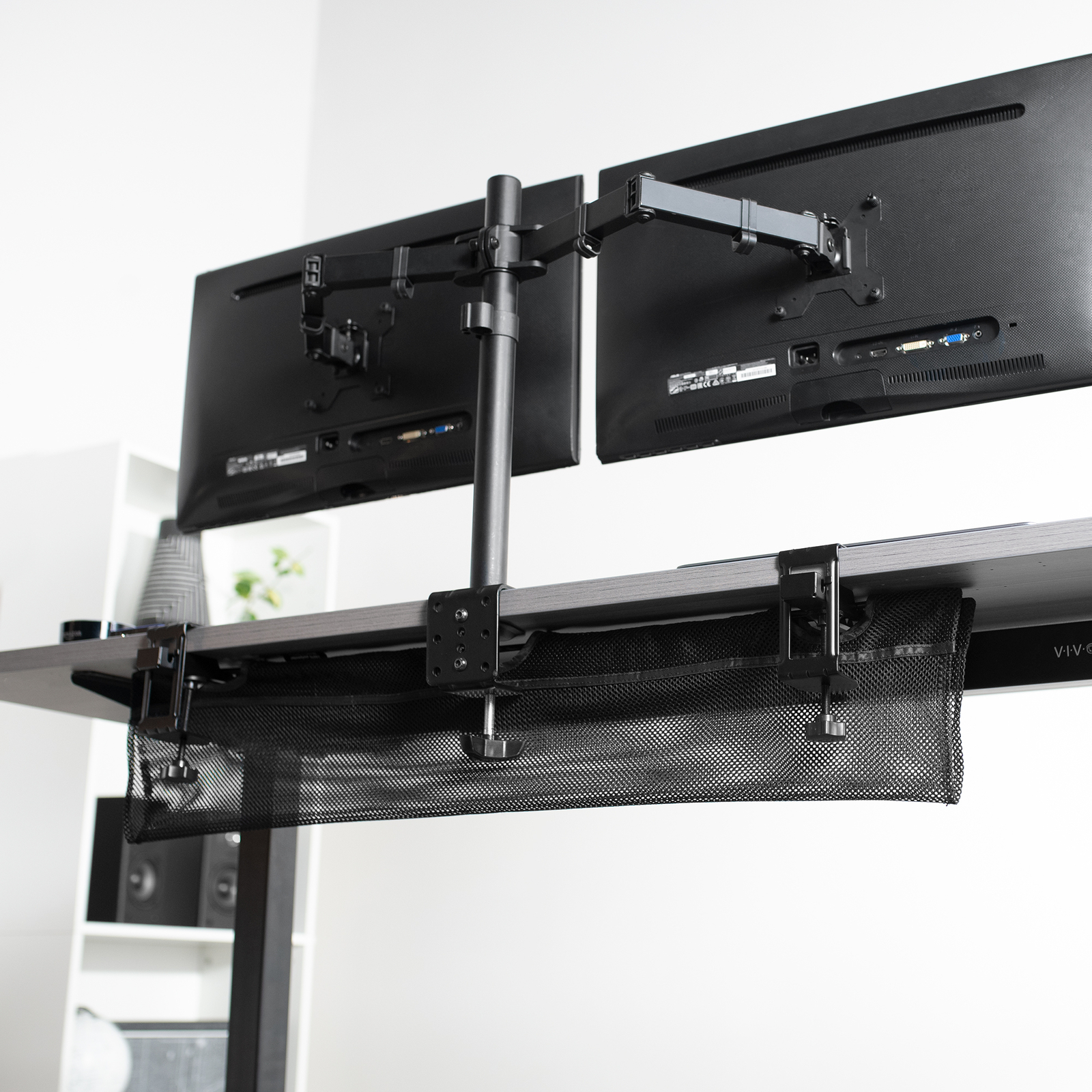 VIVO Black 36" Clamp-on Under Desk Cable Net, Mesh Cable Management