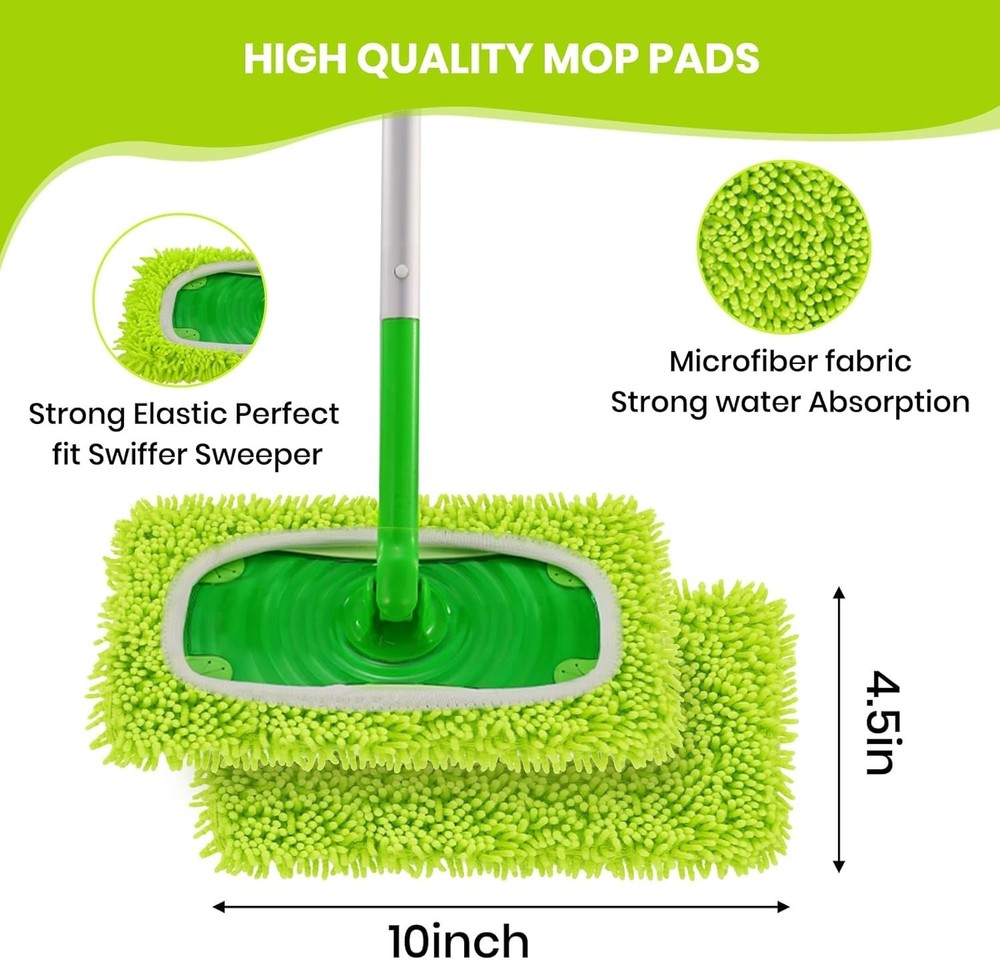 8 Pack Chenille Mop Pads, Reusable Microfiber Mop Refills for 10''–12'' Flat Mop