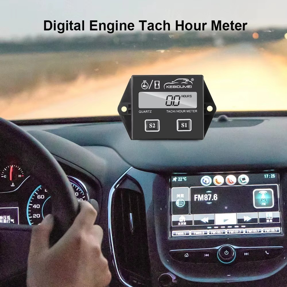 LCD Digital Engine Tach Hour Meter Tachometer Inductive Gauge
