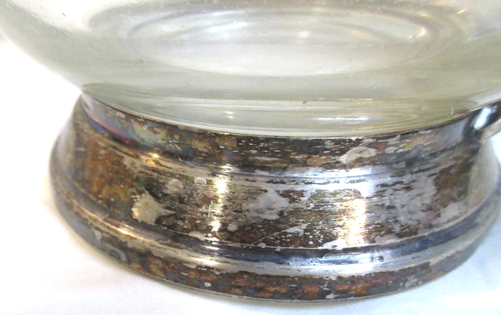 ANTIQUE~HEAVY GLASS AND SILVER WITH HINGED LID WATER PITCHER~10 1/4"