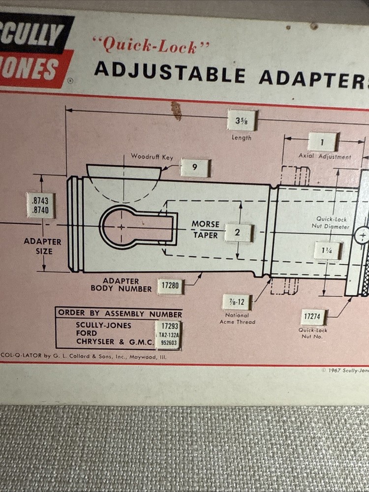 BENDIX Scully -Jones - Quick Lock Adjustable Adapters CALCULATOR Slide Chart