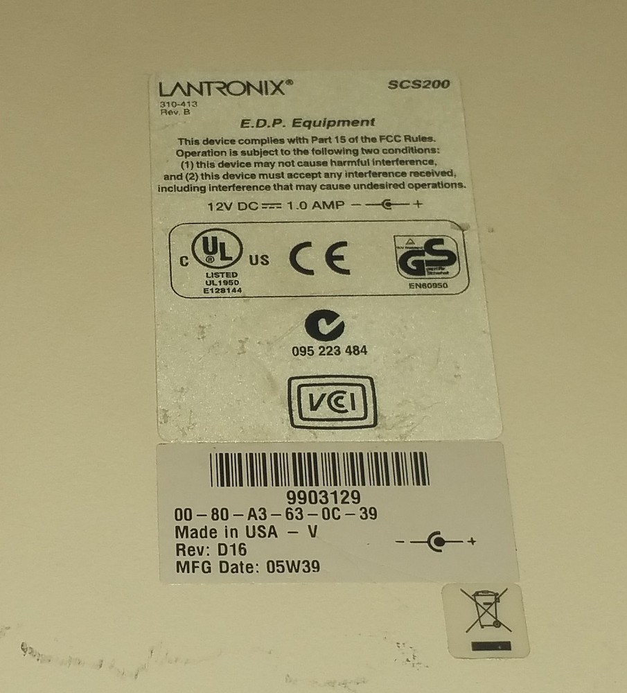 LANTRONIX SCS200 310-413 Rev. B Serial Secure Console Server...... (C19B3)