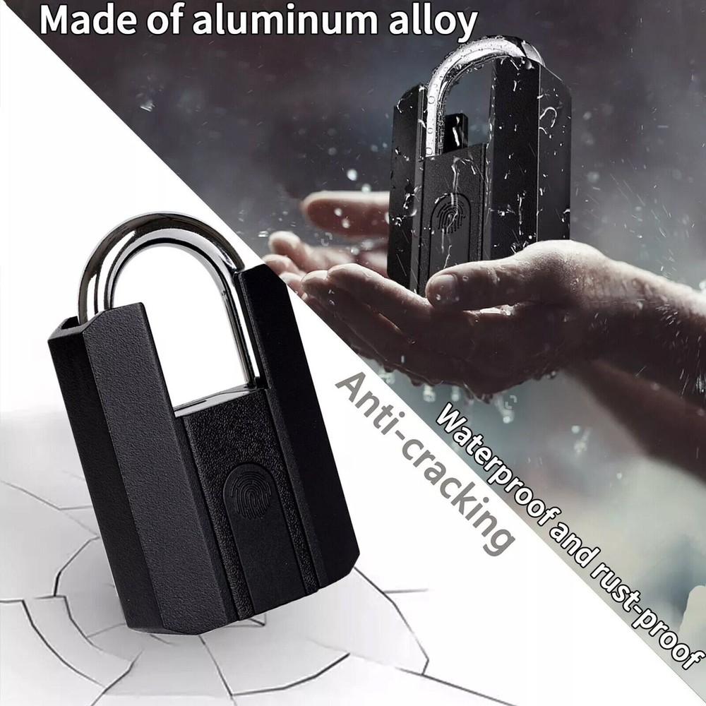 Smart Waterproof Bluetooth Fingerprint Padlock Locker Lock W/ 2 Keys Black