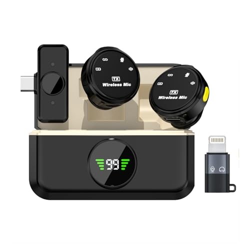 Wireless Lavalier Microphone for iPhone/Android, 2 TX + 1 USB C 2TX + 1RX