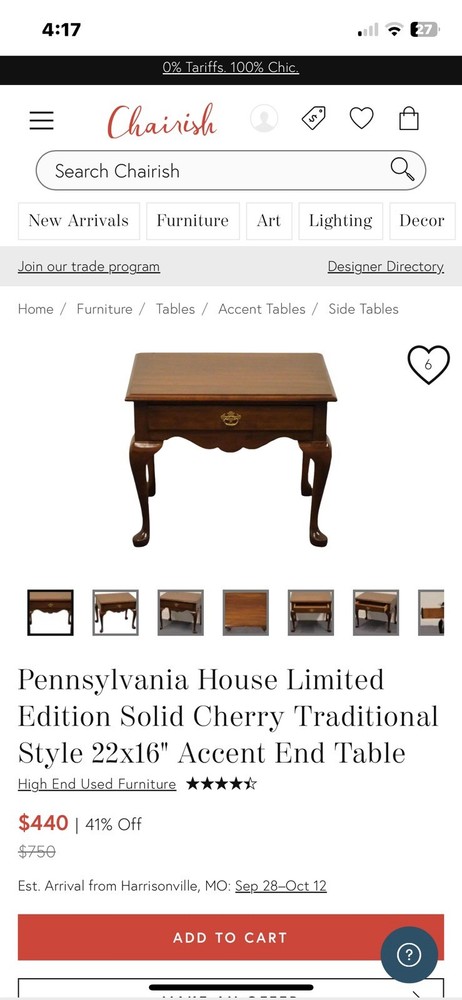 Mid Century Solid Cherry End Table