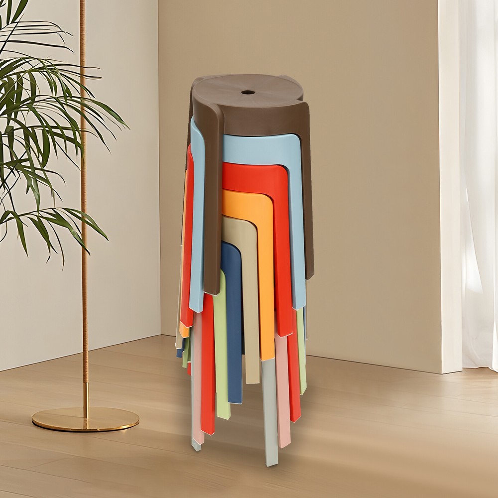 10PCS 18" Colorful Plastic Stackable Stools Modern Round Stools Stackable Stools