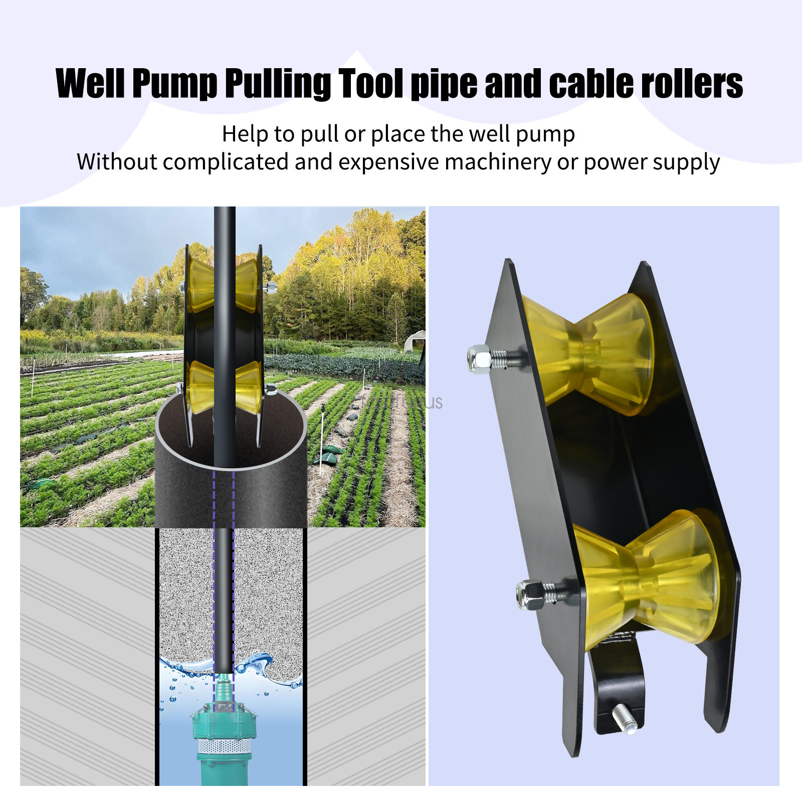 Water Well Pump Pulling Tool Pipe Tool and Cable Rollers to Pull or Place Pipe