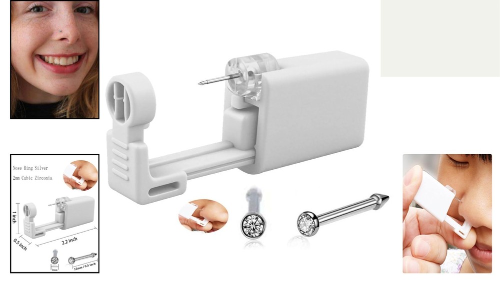 At-Home Nose Piercing Kit with Comfortable Built-In Stud - White Elegance
