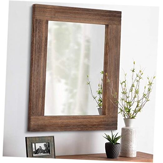 Wood Mirror Rectangular Framed Rustic Vintage Mirrors Decor 20"L x 16"W Brown
