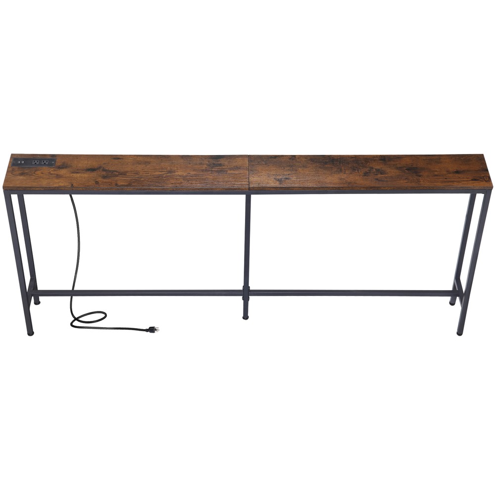 70.8'' Console Table w/ Charging Station Entryway Table Behind Sofa Rustic Brown