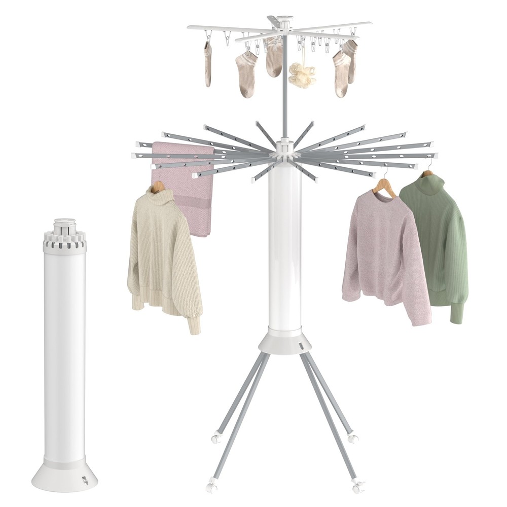 Clothes Drying Rack Foldable, 4-Legged Double Dryer Rack with 20 Clips, Laundry