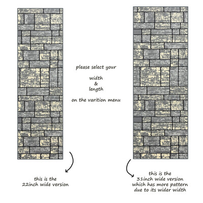 Custom Size Stair Hallway Runner Rug Non Slip Rubber Back Grey Ivory Tiles 3D