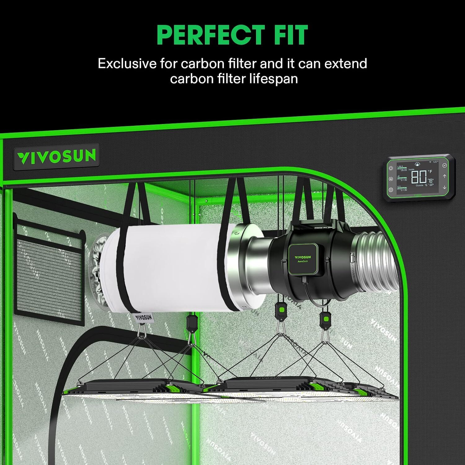 VIVOSUN 2PCS 6" PP Cotton Prefilter 8.85"x15.9" for 6” Carbon Filter