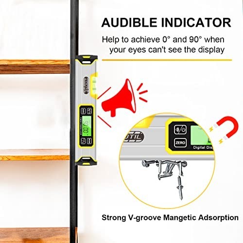 12" Digital Level Protractor IP54 Bubble Inclinometer Angle Finder LED Backlight