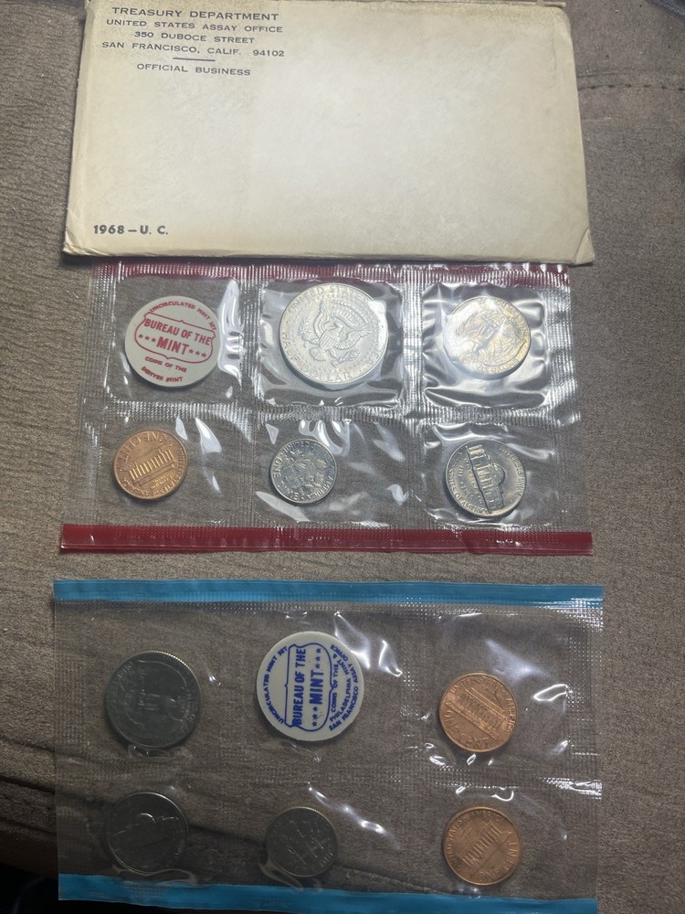 1968 US Mint Uncirculated Set 10 Coins Original Envelope