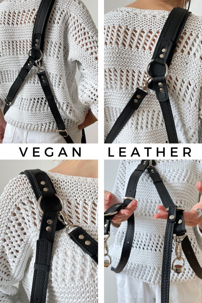 Vegan Leather Double Camera Harness with Silver Hardware