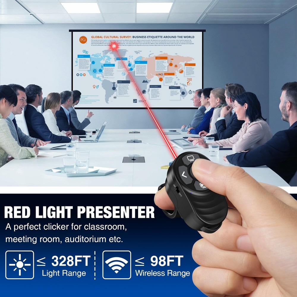 Wireless Presentation Clicker Rechargeable, Finger Ring Powerpoint Clicker wi...