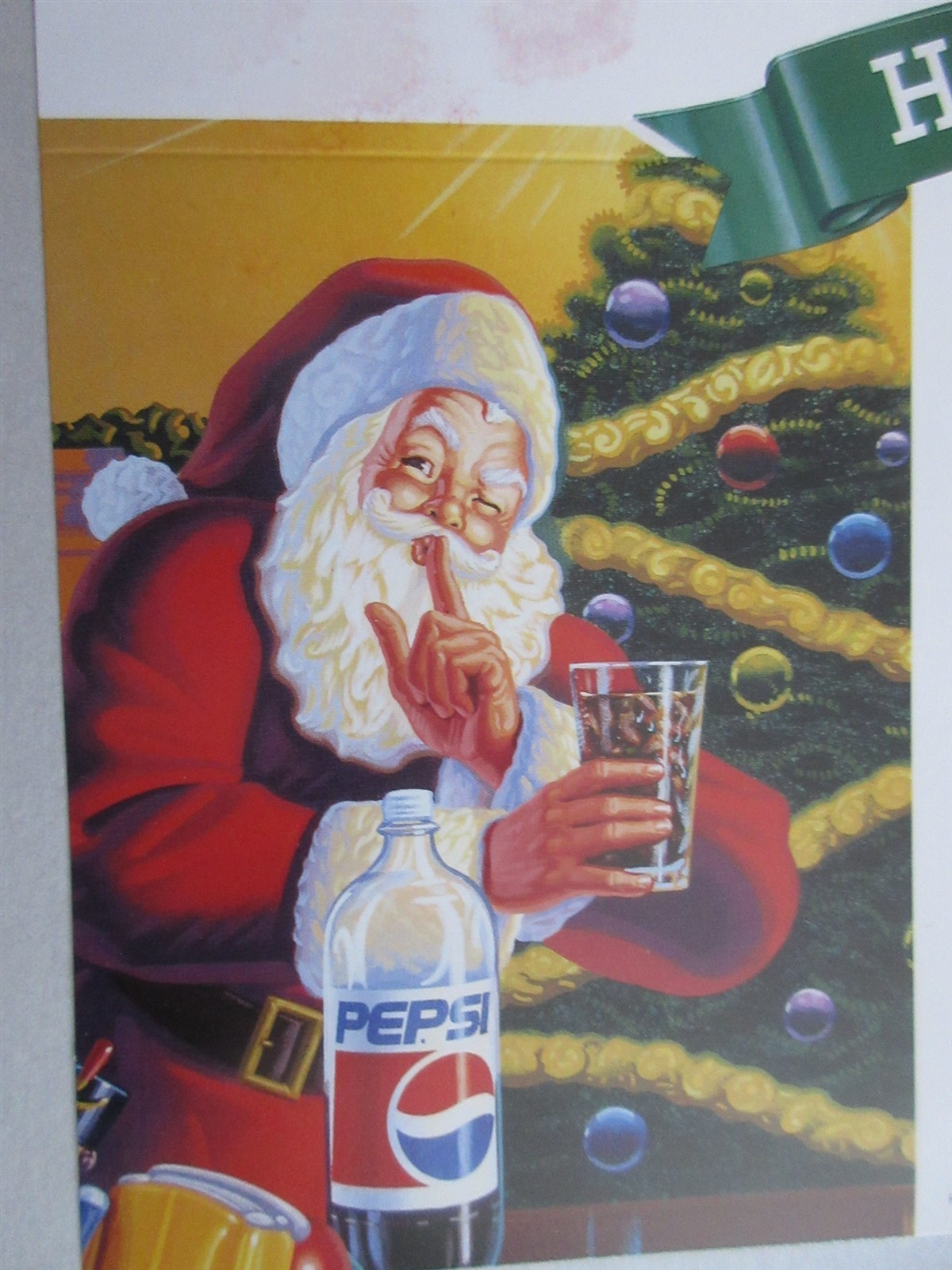 Pepsi-Cola Pepsi Display Sign Shelf Tag 1992 Happy Holidays Santa Claus