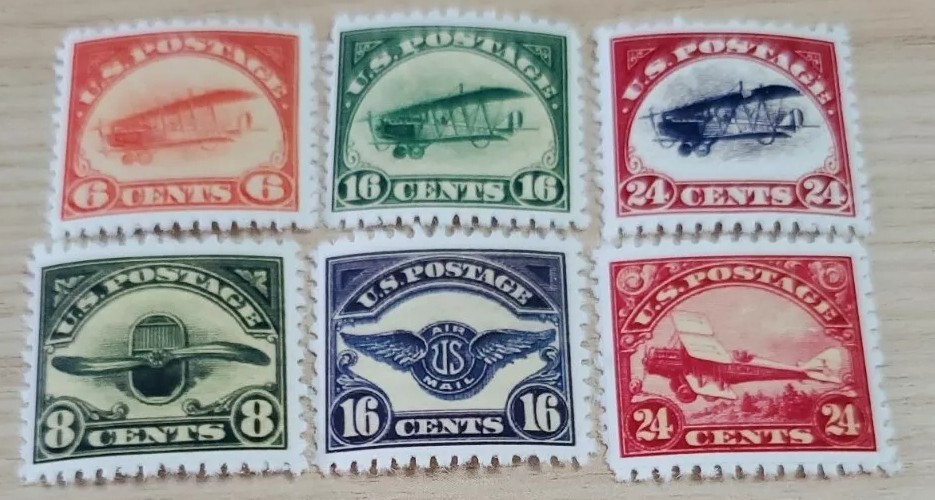 US SC# C1-C6 Early Air Mail Stamp Replica Set