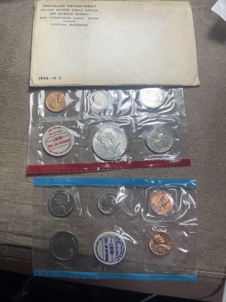 1968 US Mint Uncirculated Set 10 Coins Original Envelope
