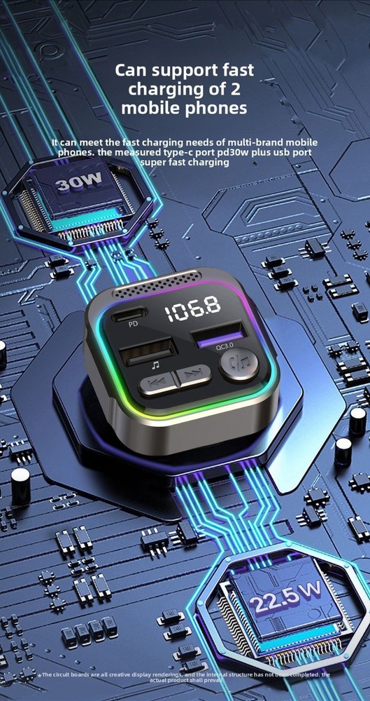 Aluminum Alloy Car Bluetooth MP3 Player FM Transmitter PD Fast Charging