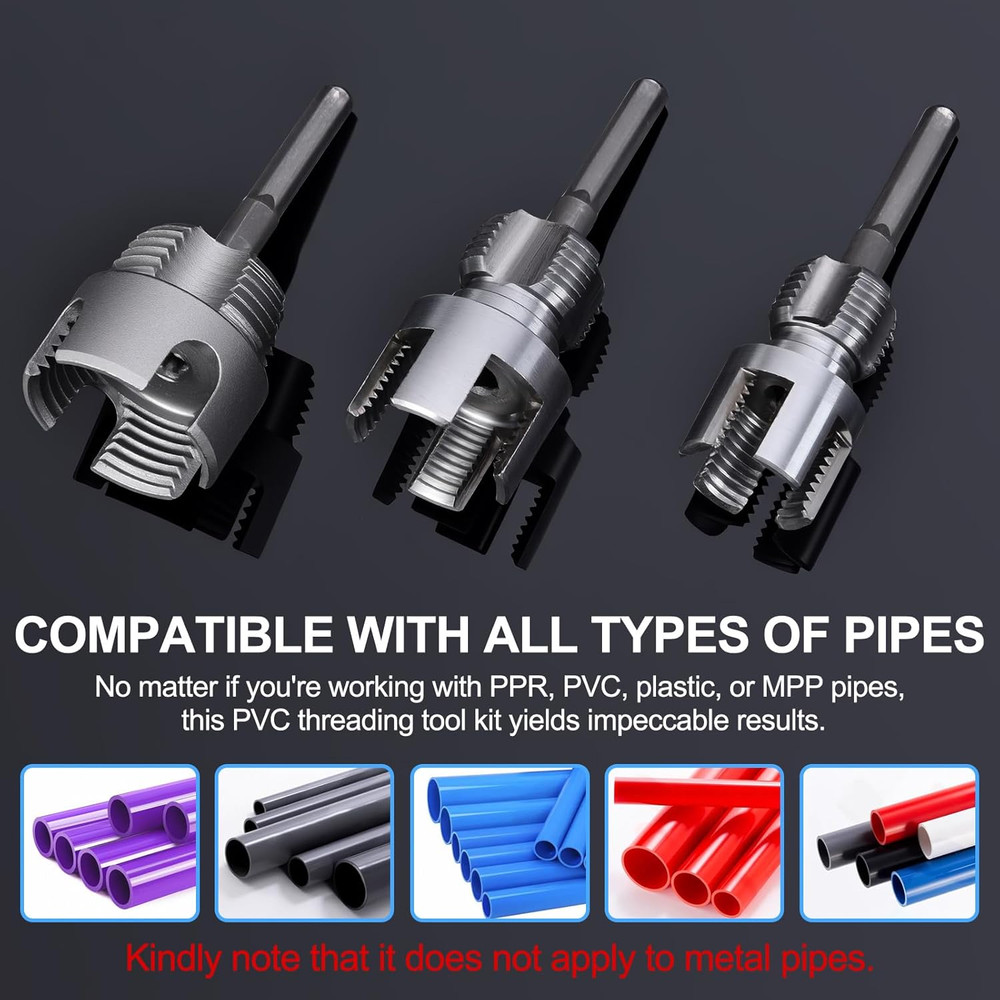 3PCS PVC Pipe Threader Kit - Dual-Function Internal & External Pipe Threading To