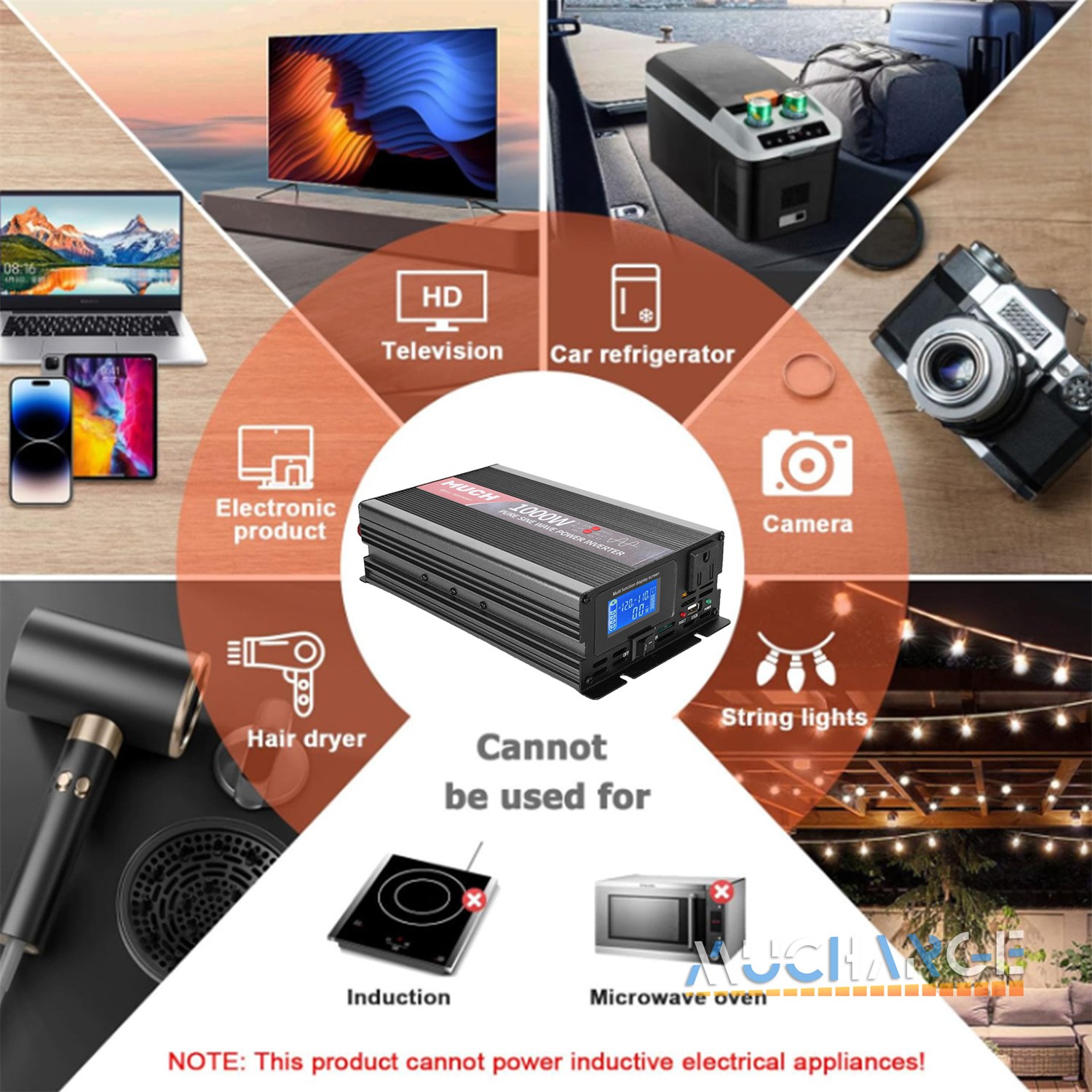 2000W 3000W 4000W Pure Sine Wave Power Inverters, DC 12V 24V to AC 110V 120V LCD