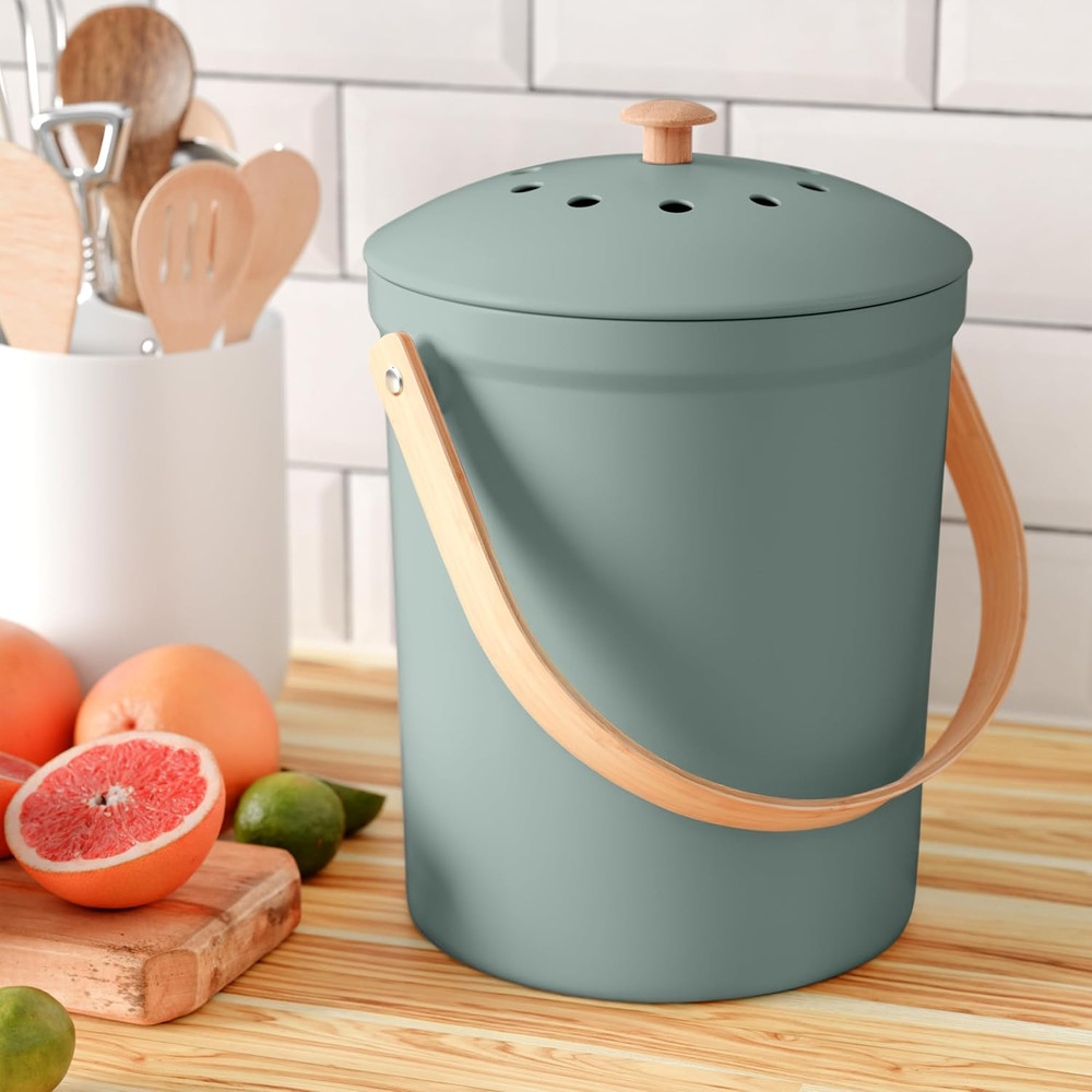 Beautiful Kitchen Compost Bin with Smell Proof Lid - Rust Proof and Odorless Com