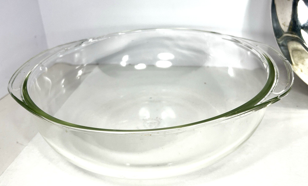 VTG Rogers Silverplate Footed Lidded Casserole Dish & 3.5QT Pyrex Glass Insert