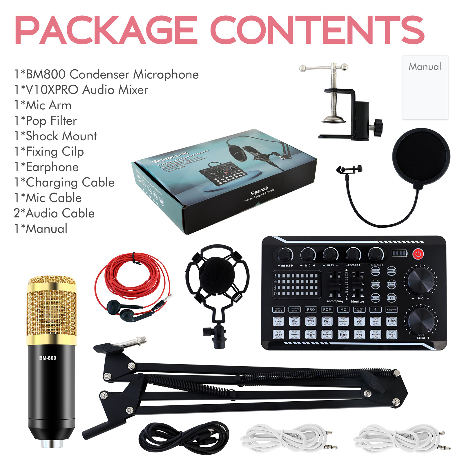 Complete Home Studio Recording Kit Mixer Condenser Microphone for Music Podcast