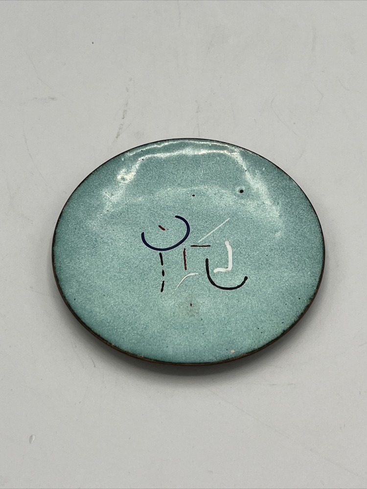 Abstract Enamel on Copper Plate 4" Diameter Unknown Artist