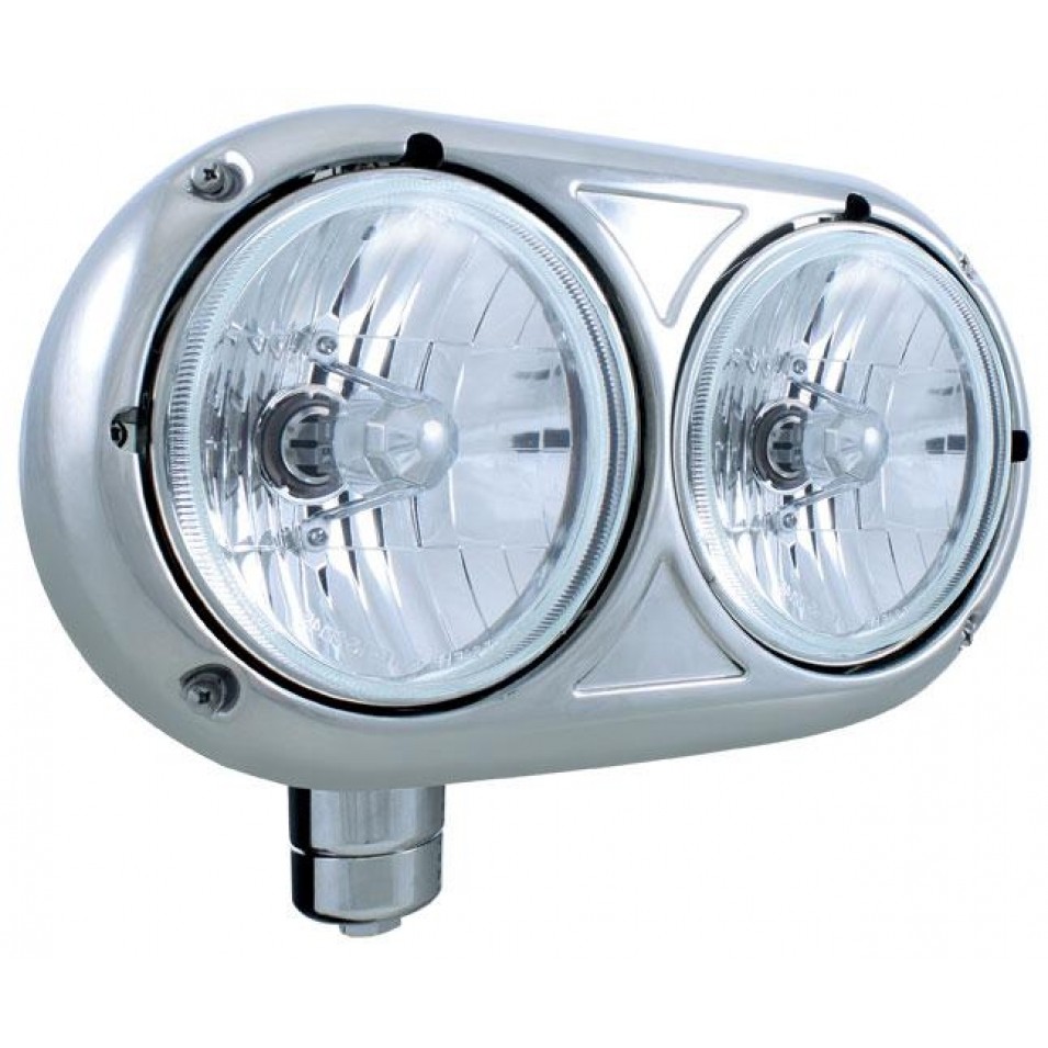 Peterbilt 359 Style Headlight, Crystal Halogen Bulb, 304 Staineless - Driver